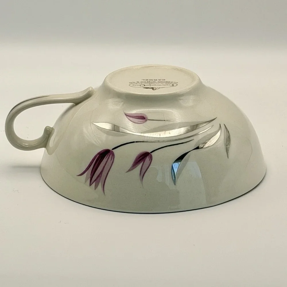 Vintage Franciscan China Carmel Set of 4 Tea Cups Saucers Pink Floral Tulips USA